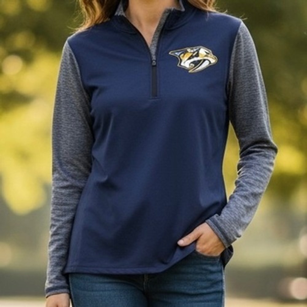 Fanatics Nashville Predators Womens Quarter Zip Pullover Navyβ Blue Heather M